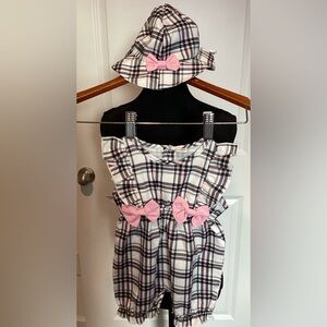 Plaid Dress with Pink Bows & Matching Hat